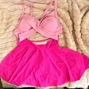 Pink Two-Tone Twist Front One-Piece Swimsuit